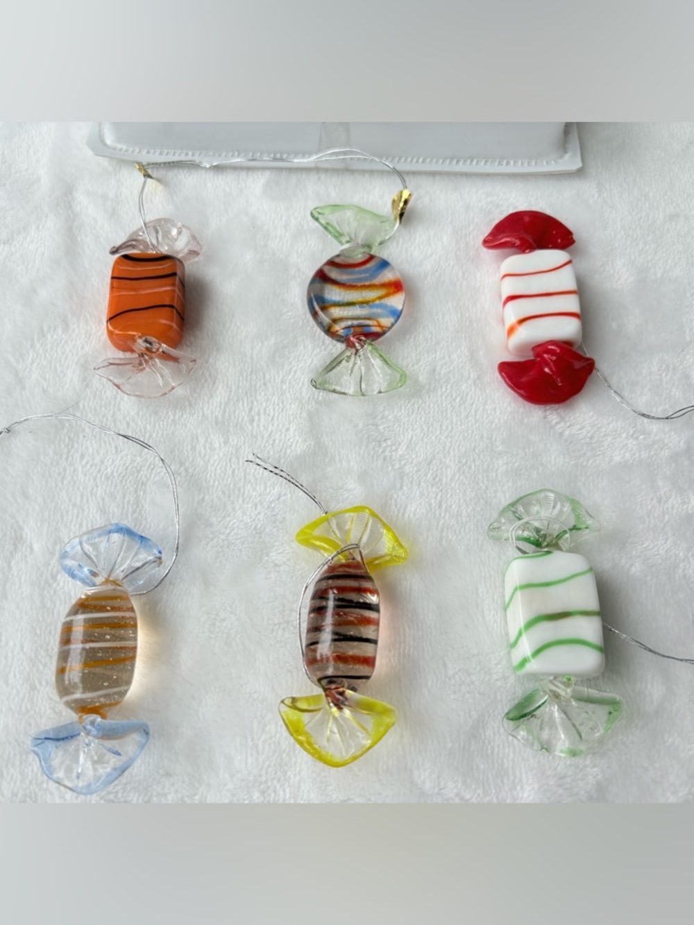 Set Of 6 Vintage Murano Style Hand Blown Art Glass Wrapped Candy Pieces